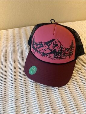 Women's Outdoor Trucker Hat in Pink and Maroon with Mountain Graphic